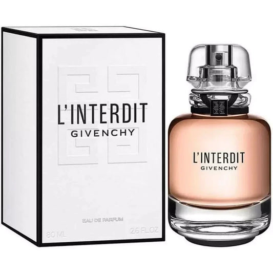 Givenchy L'Interdit perfume bottle and packaging on a white background